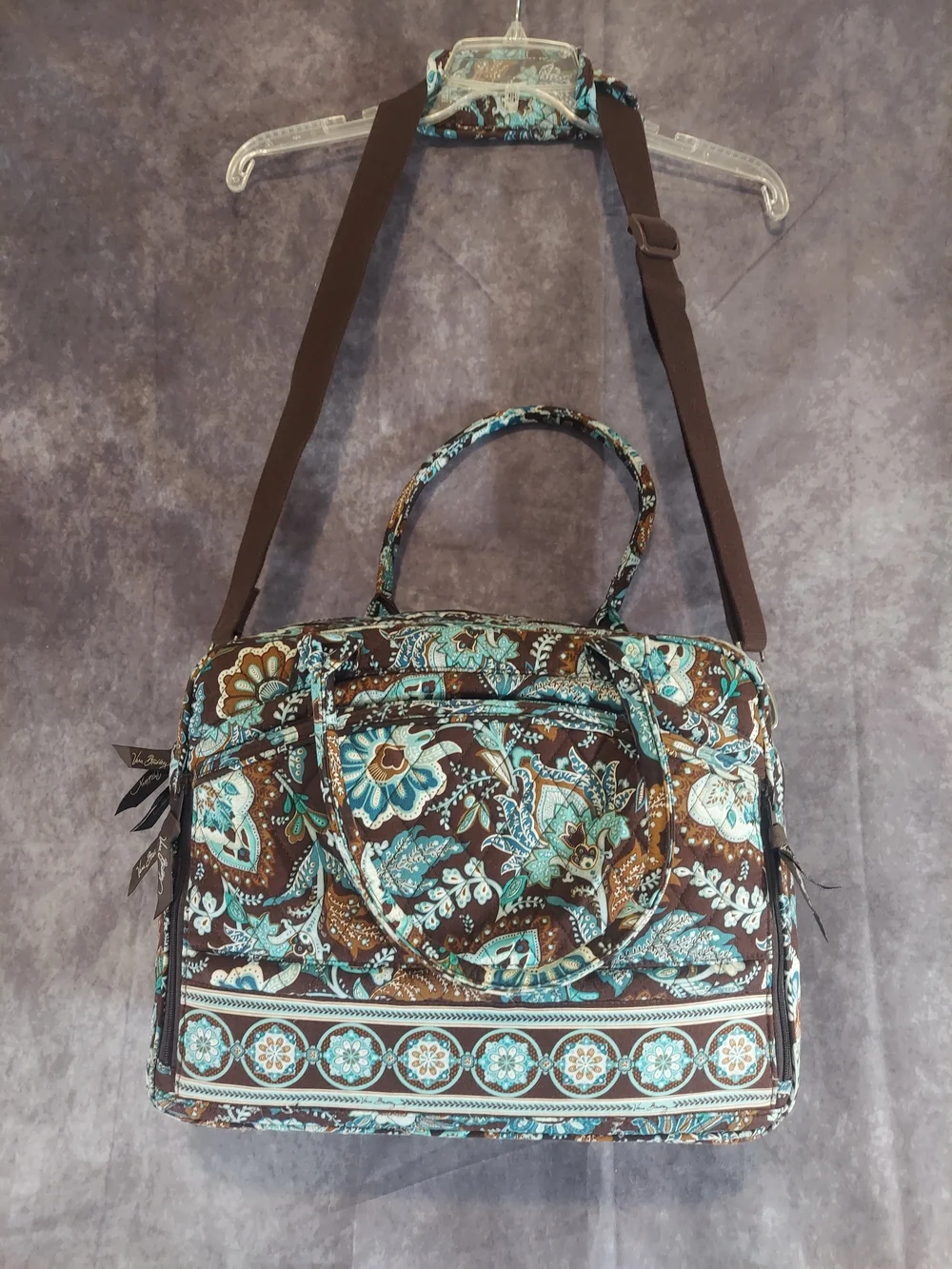 Vera Bradley Java Blue Quilted Travel Bag Retired 2007 Paisley Duffel Tote VGC